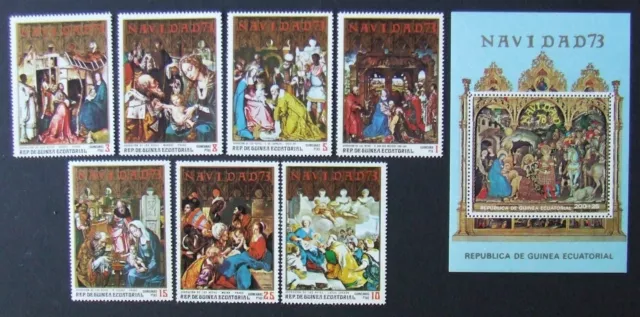 Eq. Guinea - Painting,Cristmas 73-7 st. and 1 S/Sh, MNH, GEQ 163
