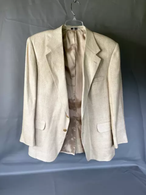 Vintage Robert Stock Sport Coat Mens 48R 100% Silk Beige Two Button