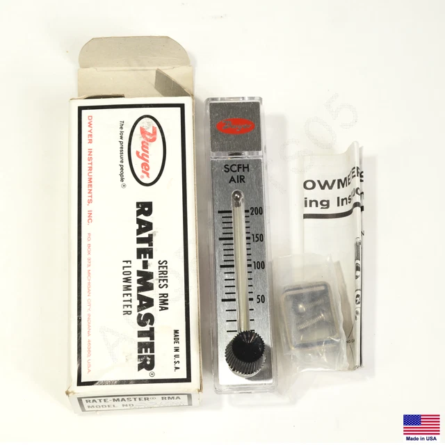 Dwyer RMA-10-SSV Rotameter Flow Meter 20-200 SCFH  with Valve & Hardware – NEW