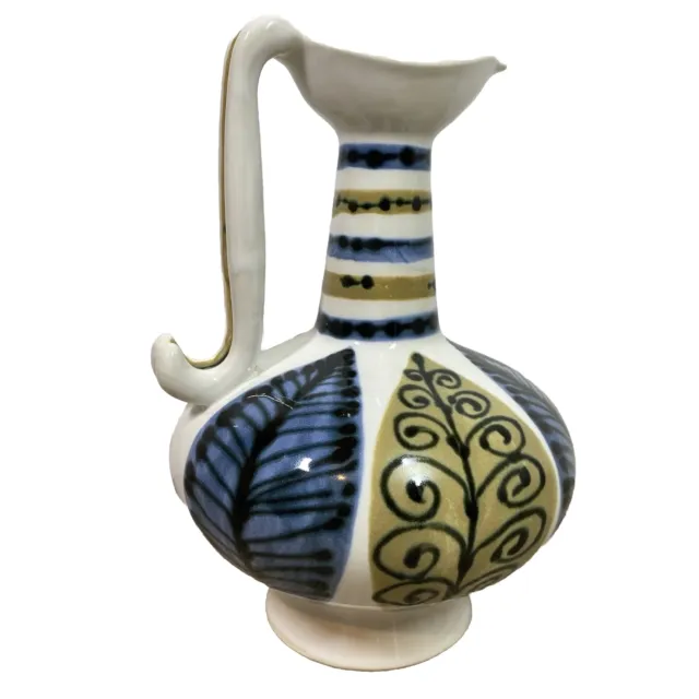 Vintage Rare Oriental  Art Pottery Pitcher Ceramic Jug Vase Hand Painted Signed