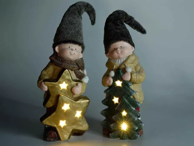 Statuine Natalizie Luminose a Forma di Bambini in Ceramica Decorazione Casa 2 Pz 3