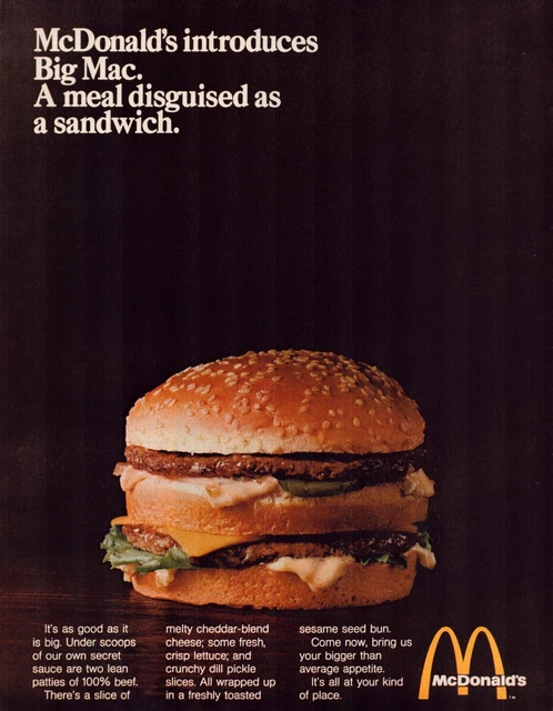 PRINT AD MCDONALD'S Big Mac 1969 Introduction Full Page Magazine 10.5 ...