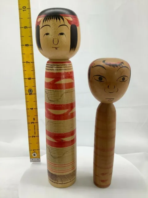 Japanese Kokeshi Old Doll ２ Set Vintage Yazirou 25 ㎝ 24.9cm Nakanosawa
