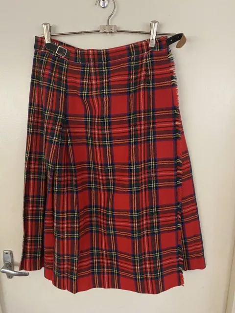 Laird Portch Skirt Women 12 Red Pure Wool Wrap Tartan Plaid Scottish Kilt Buckle