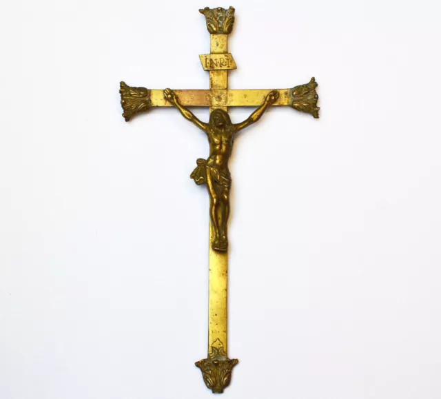 Altarkreuz Kreuz Kruzifix Christuskreuz Vortragekreuz Bronze 18. Jh.  38 x 19 cm