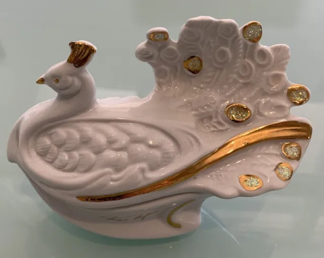 Vintage Pate De Limoges Porcelain Peacock Trinket Dish Handpainted Gold Gilding