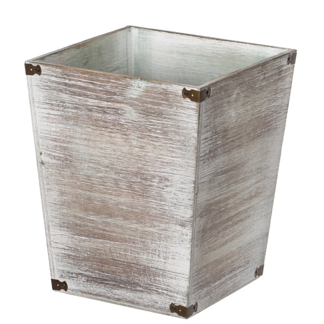 Home Decorative Dark Grey Rustic Wood Trash Can, Square Wastebasket Bin With