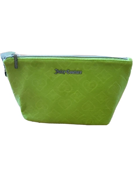 Juicy Couture Makeup Bag Velour Neon Green Logo Travel Cosmetic Bag NWT