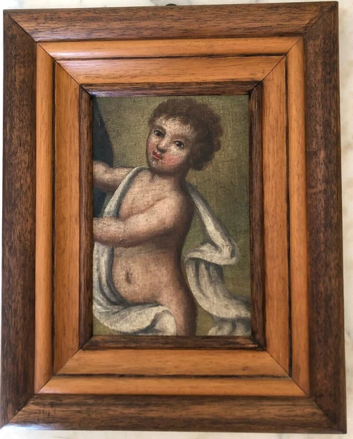 Antique painting 600 Italian School Putto Oil on canvas 17th century 23.8x16.0 cm
