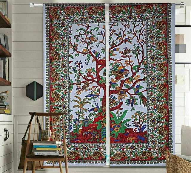 Tapisserie Murale Bohème Arbre De Vie Bleu Indien - Tenture 76x102 Cm Coton Décoration Chambre Salon