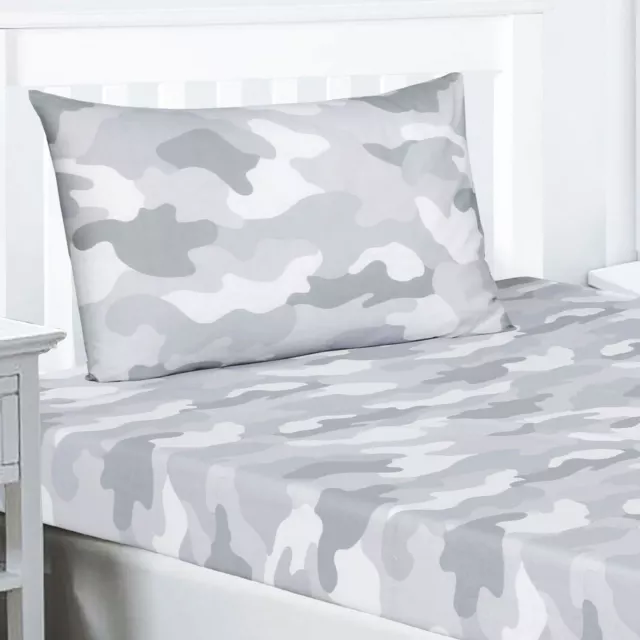 Grey Army Camouflage Single Fitted Sheet + Pillowcase - Bedding Boys Kids