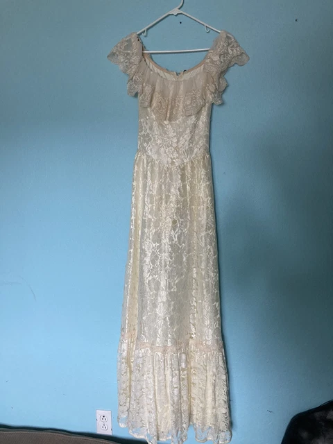 VINTAGE 1950s? Lace Wedding Bridal Gown Dress XS SMALL