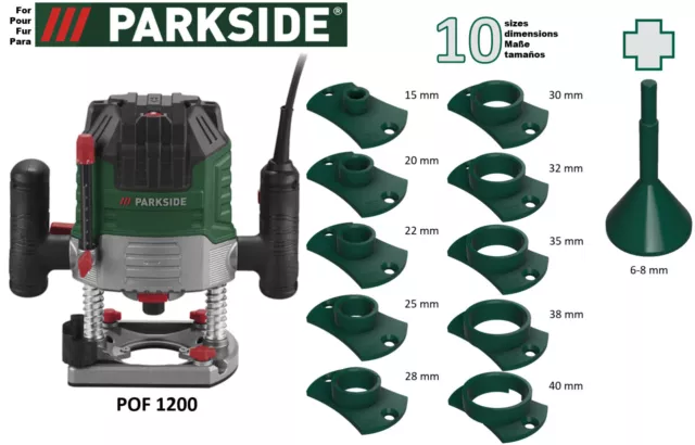 Pour défonceuse Parkside POF 1200 - 10 bagues de copiage + 1 cône de centrage