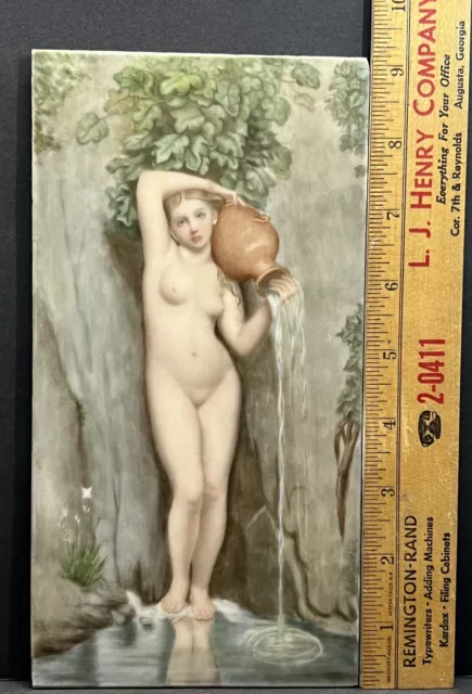 Beautiful Large KPM Porcelain Risque Bathing Lady Hand Painted Portrait Plaque