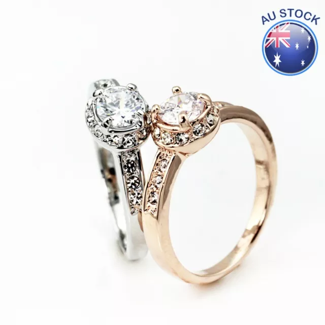 18K White / Rose Gold Plated Stunning Crystal Wedding Engagement 0.8 Carat Ring