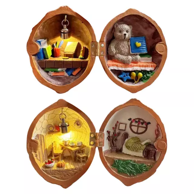 Resin Miniature Dollhouse Lifelike Decorative Gift Tiny World Walnut House for