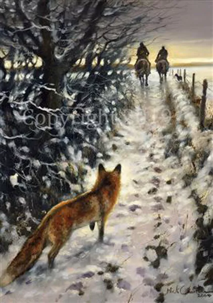 Fox and Horses in the Snow Christmas cards pack of 10 by Mick Cawston C586X