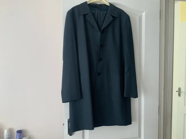 Marks And Spencer  Vintage Ladies Pure Wool Teal Coat And Trouser Suit Size 16