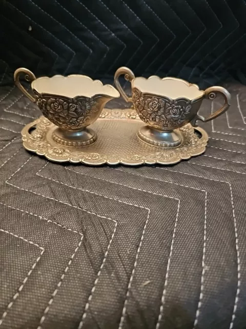 Antique Milk and Sugar Set on Tray Silver