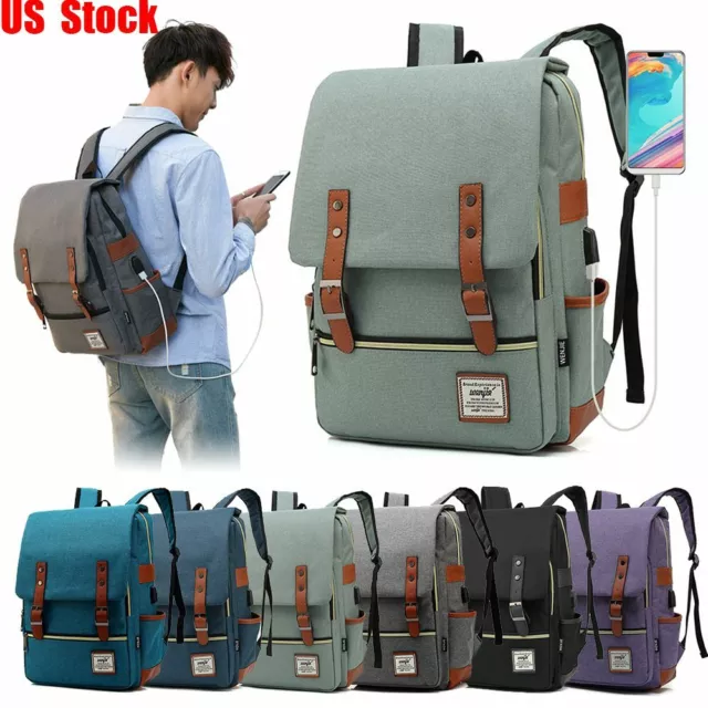Big Canvas Leather Travel Backpack Rucksack Laptop School Bag for Girl Women Men