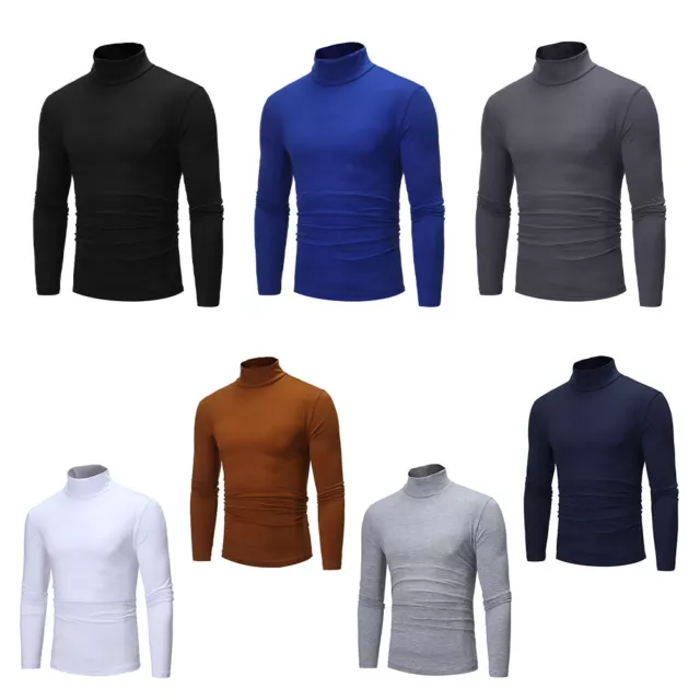 UK Men Roll Neck Jumper Lightweight Baselayer T-Shirt Top Turtle High Polo Neck 2