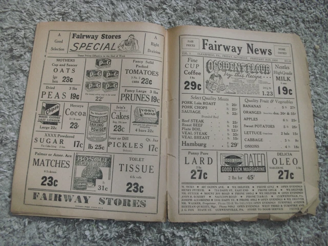 Vintage Fairway Grocery Store Ad Clearfield, Pennsylvania Feb. 28, 1936 
