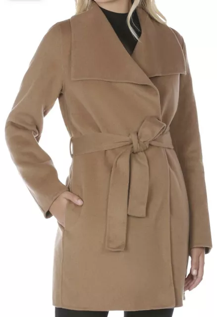 TAHARI Women's Wool Wrap Coat with Tie Belt Vintage Camel -  Large