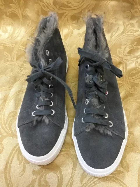 SUPERGA GRAY SUEDE Sneakers 39 EU 8 US faux Fur Lined Lace Up High Top ...