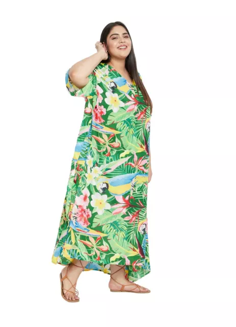Gypsie Blu Green Plus Size Kaftan Tropical Leaf Sundress Beachwear Casual Dress 3