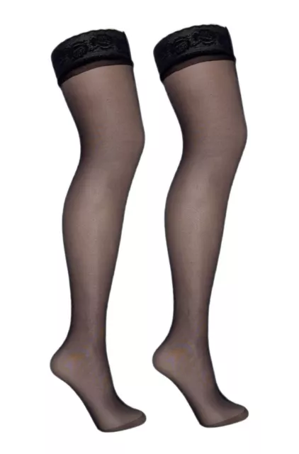 15 Denier Dentelle Fine Bas Autofixant Noir, Sherry Ou Chocolat Taille Unique