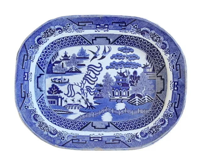 19th Century Blue Willow Platter ~ Chinoiserie ~ mid 1850s