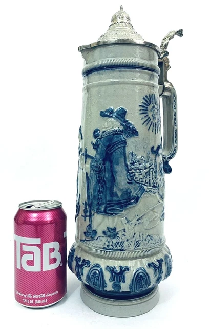 Antique Whites of Utica / Utica White Beer Stein Stoneware Pitcher 14.5" Gift