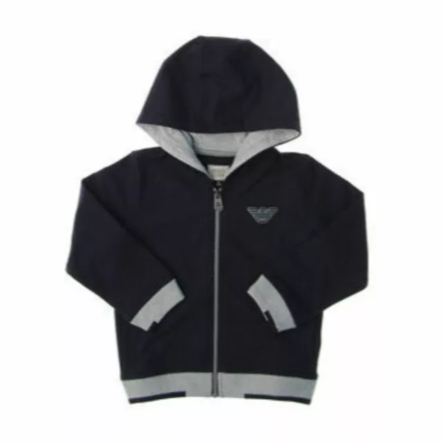 ARMANI Felpa blu bambino ragazzo con cappuccio e zip inserti grigi 12 anni