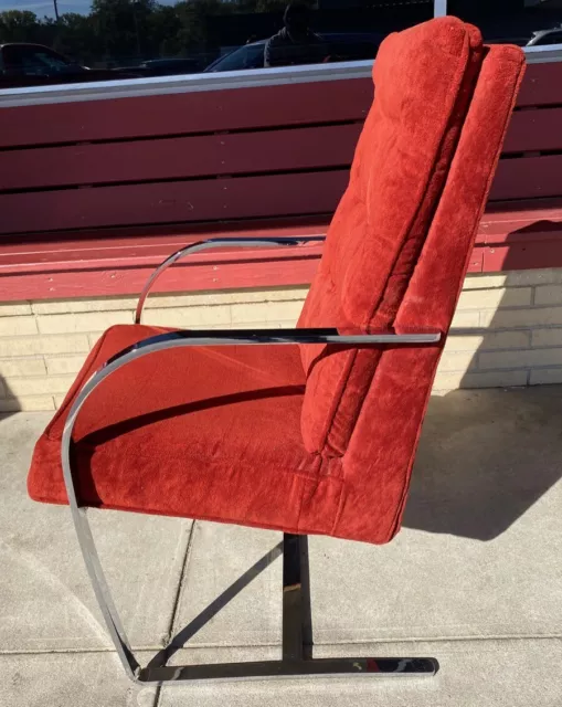 vintage mid century Milo Baughman style lounge arm chair chrome rust orange 2