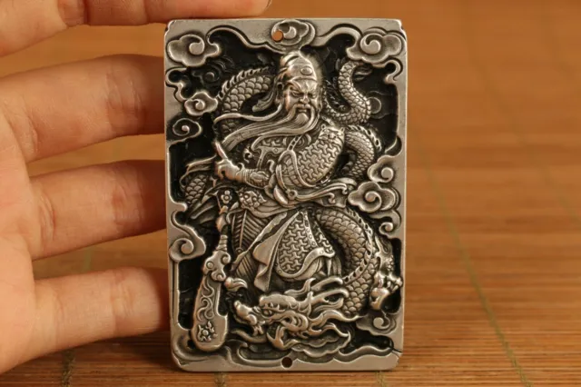 Old Chinese tibet silver handcarved guan gong dragon pendant b165