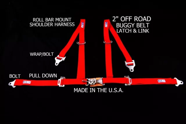 Rjs Racing 2" 4 Pt Latch & Link Roll Bar Mount Harness Buggy Belt Red 50531-14-4