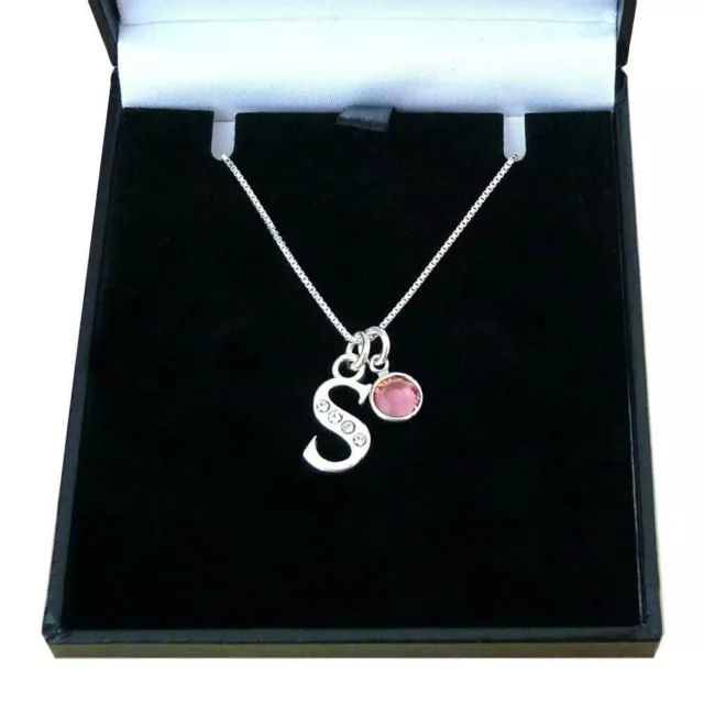 Sterling Silver Necklace with Letter & Birthstone. For Girls or Women, Initial.