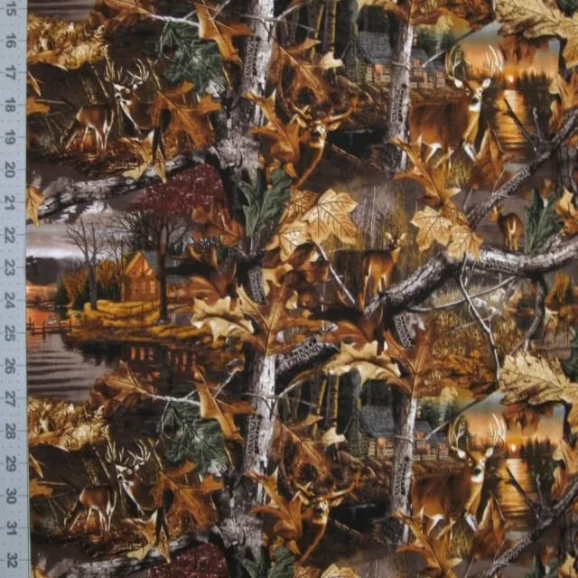Nature Fabric - Licensed Realtree Lakeside Sunset Deer Leaf Cabin - Sykel YARD