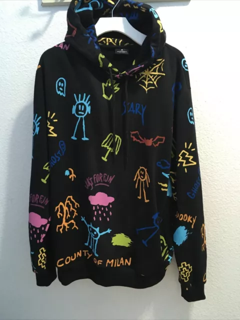 Marcelo Burlon County Of Milan Allover Sketches Hoodie Black Multi Size XL