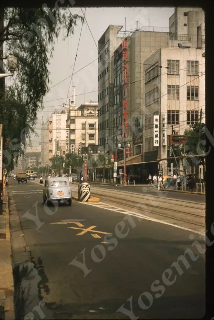 Sl69 Original slide 1958 Taiwan street scene downtown trolley traffic 117a