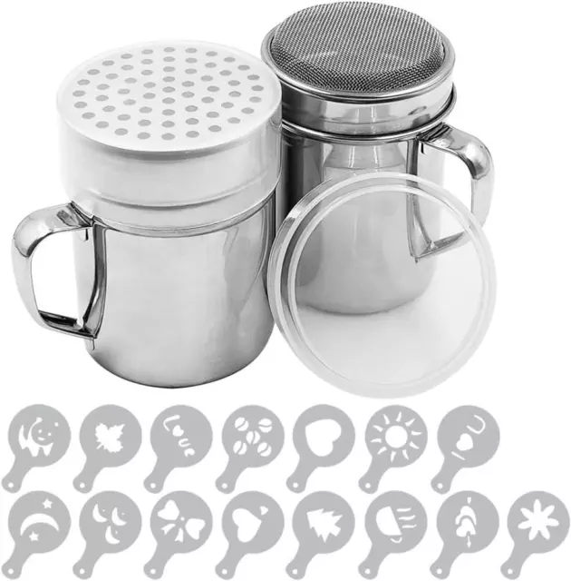 Powdered Sugar Shaker Duster with Handle, 2pcs Stainless Steel Powder Shakers