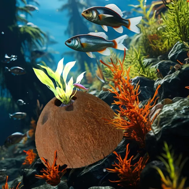 3pcs Top Hole Coir Shell Aquarium Small Fish Tank Décor Live Plant Accessories