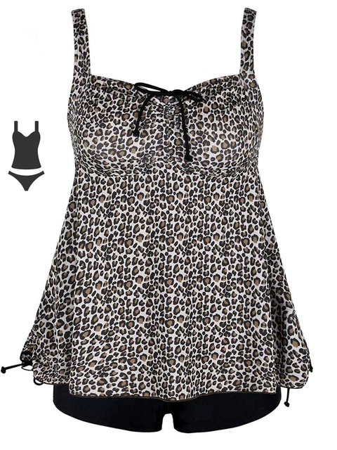 Plus Size Womens Swimwear Tankini Set Leopard Print Sizes 16 18 20 22 24 26