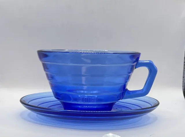 MODERNTONE Depression Glass Hazel Atlas Cobalt Blue Moderntone Teacup and Saucer