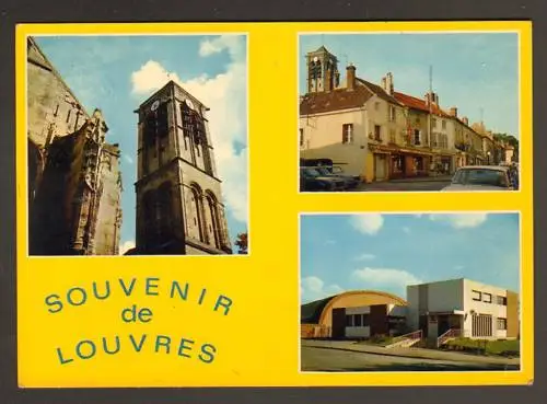 LOUVRES (95) LA POSTE ,GYMNASE , TOUR & EGLISE en 1975