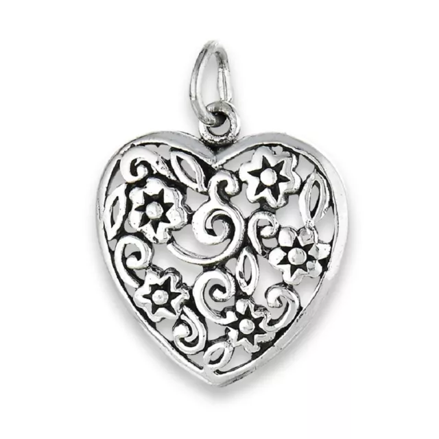 NEW .925 STERLING Silver Filigree Floral Heart Pendant $12.99 - PicClick