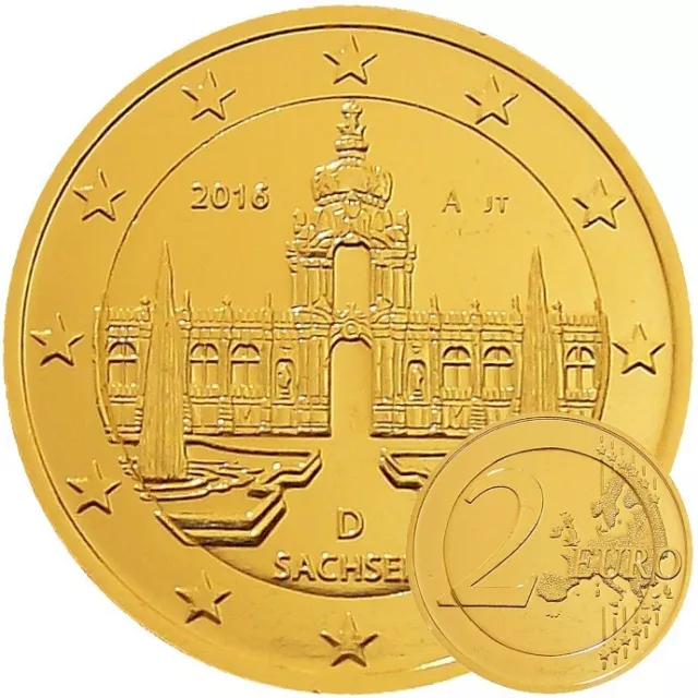 2 Euro Münze Deutschland 2016 Sachsen Dresdner Zwinger 24 Karat vergoldet Kapsel