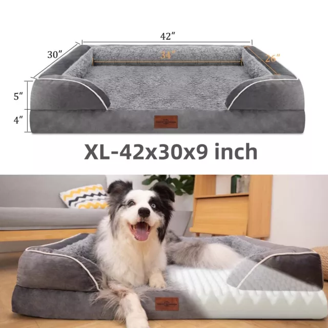Comfort Large Quilted Gel Memory Foam Orthopedic Couch Dog Bed, Gray 42x30x9"