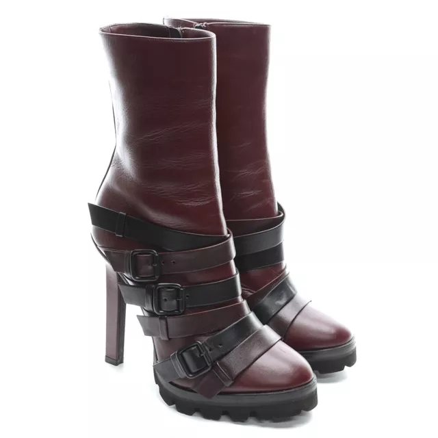 Ladies Dsquared2 Vitello 120mm Buckle Boots 41 / 10.5 Burgundy Leather Shoes New