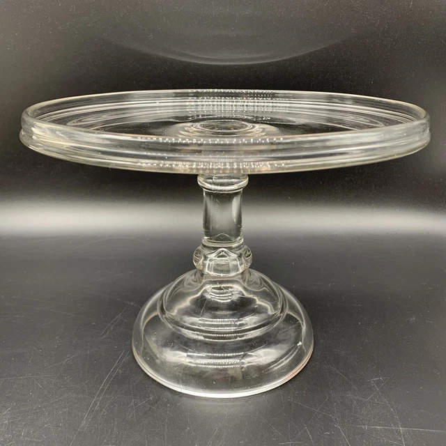 VTG 1970 Mosser Glass Clear Cake Plate Stand - 10"Dia x 7.5"H
